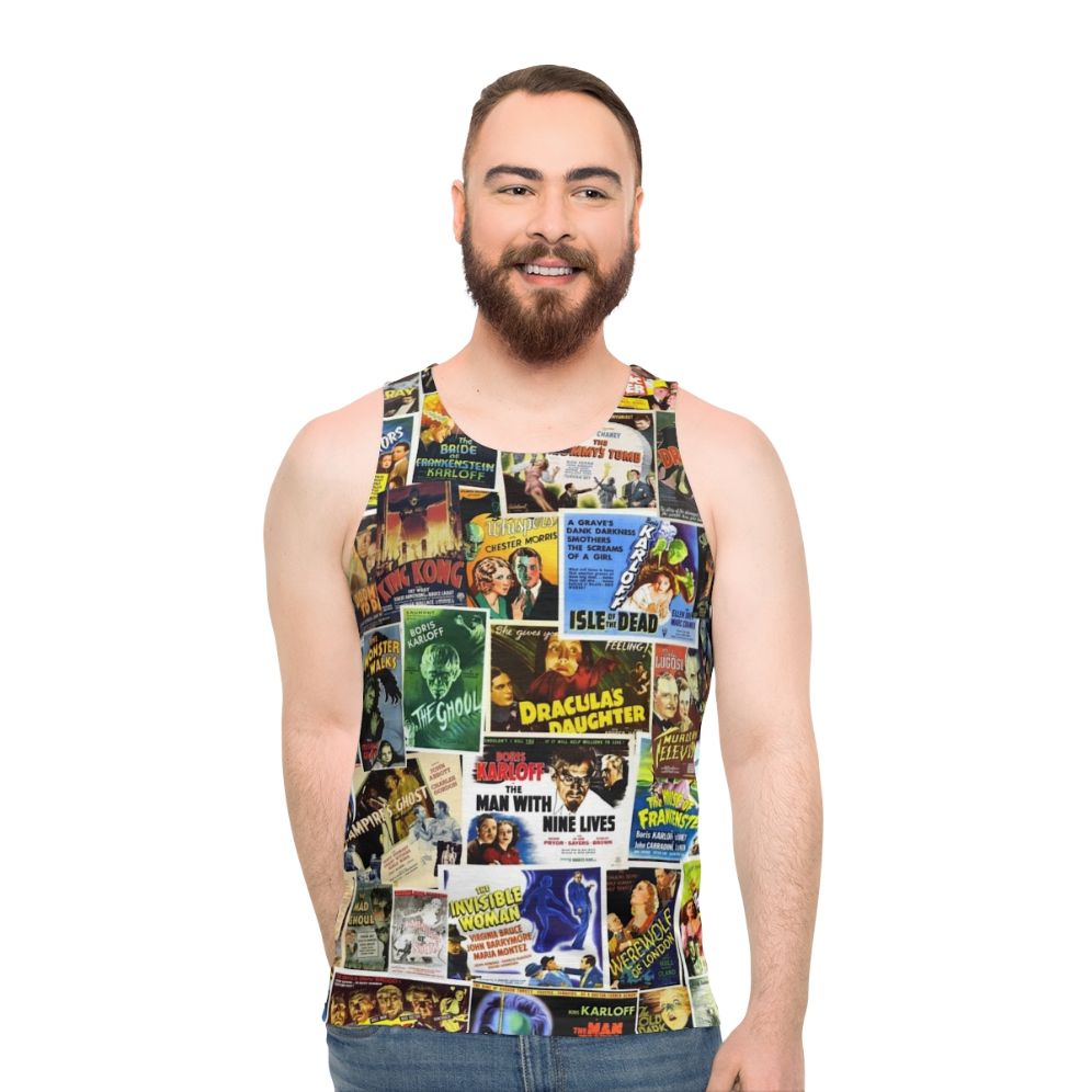 Vintage horror unisex tank top with classic monster movie graphics - men