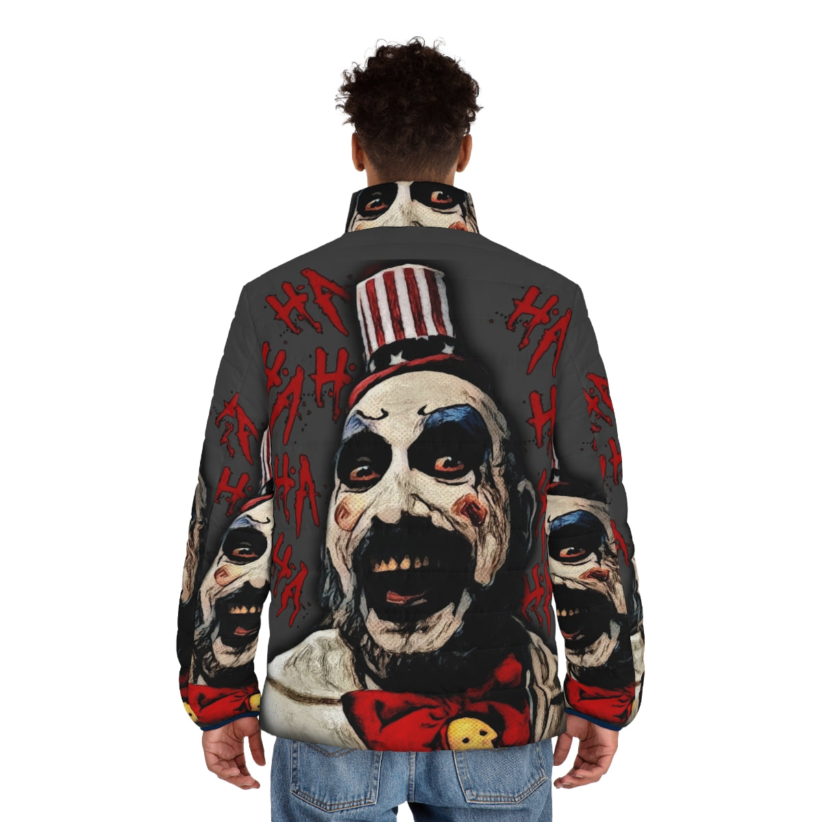 Captain Spaulding puffer jacket, featuring the iconic horror character from Rob Zombie's films - men back