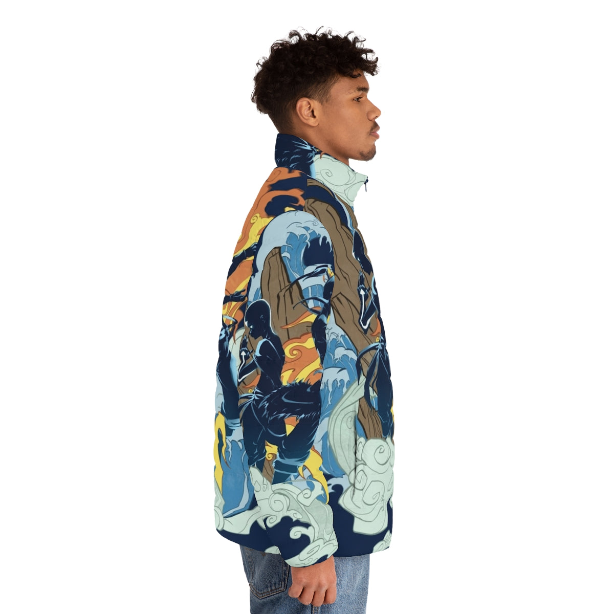 Avatar-themed puffer jacket with designs from Avatar: The Last Airbender and The Legend of Korra - men side right