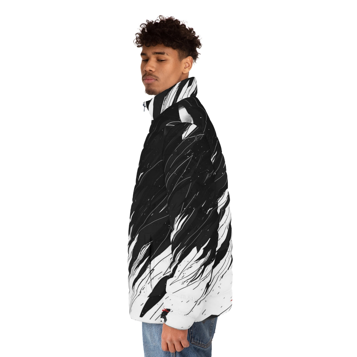 Geometric pattern puffer jacket in a storm-inspired design - men side left