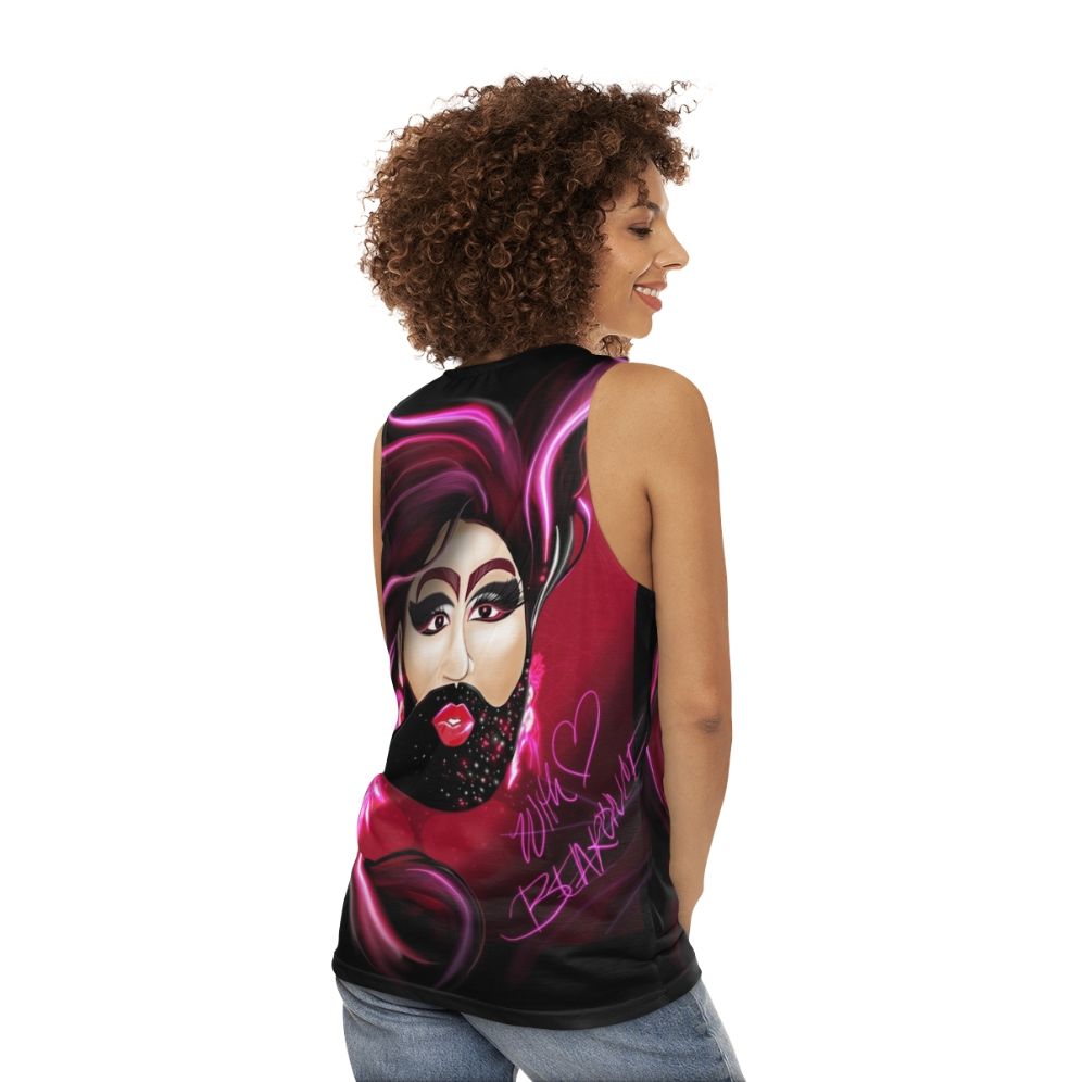 Bearonce unisex tank top featuring bearded lady, drag queen, and gay bear fan art - women back