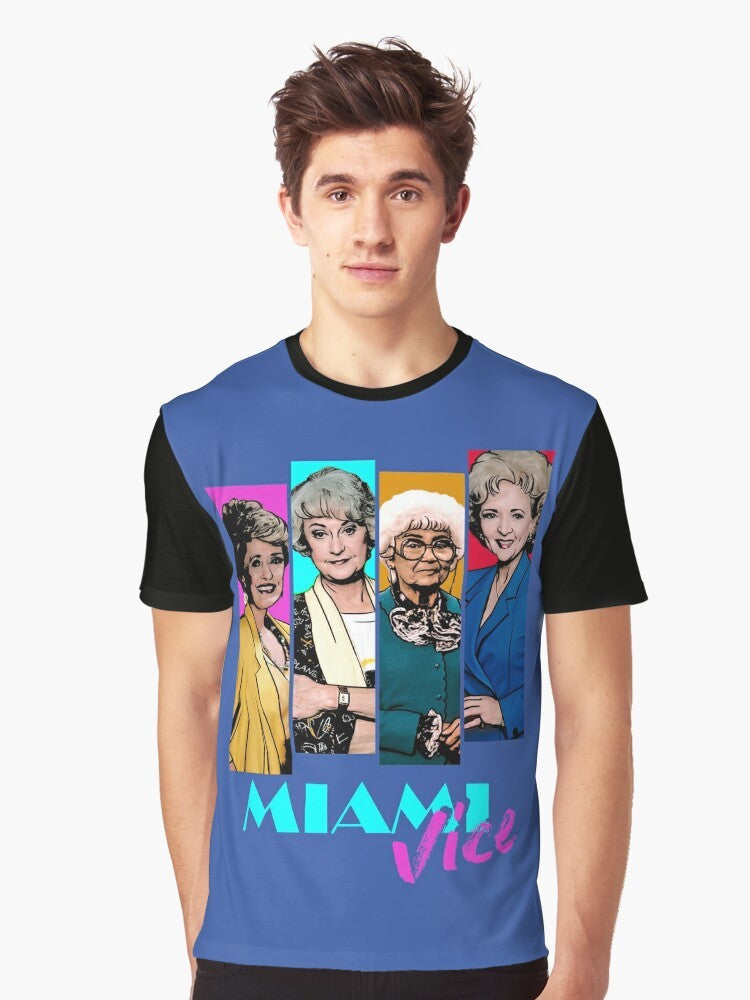 Miami Vice 80s TV Series Graphic T-Shirt with Golden Girls Characters - Men