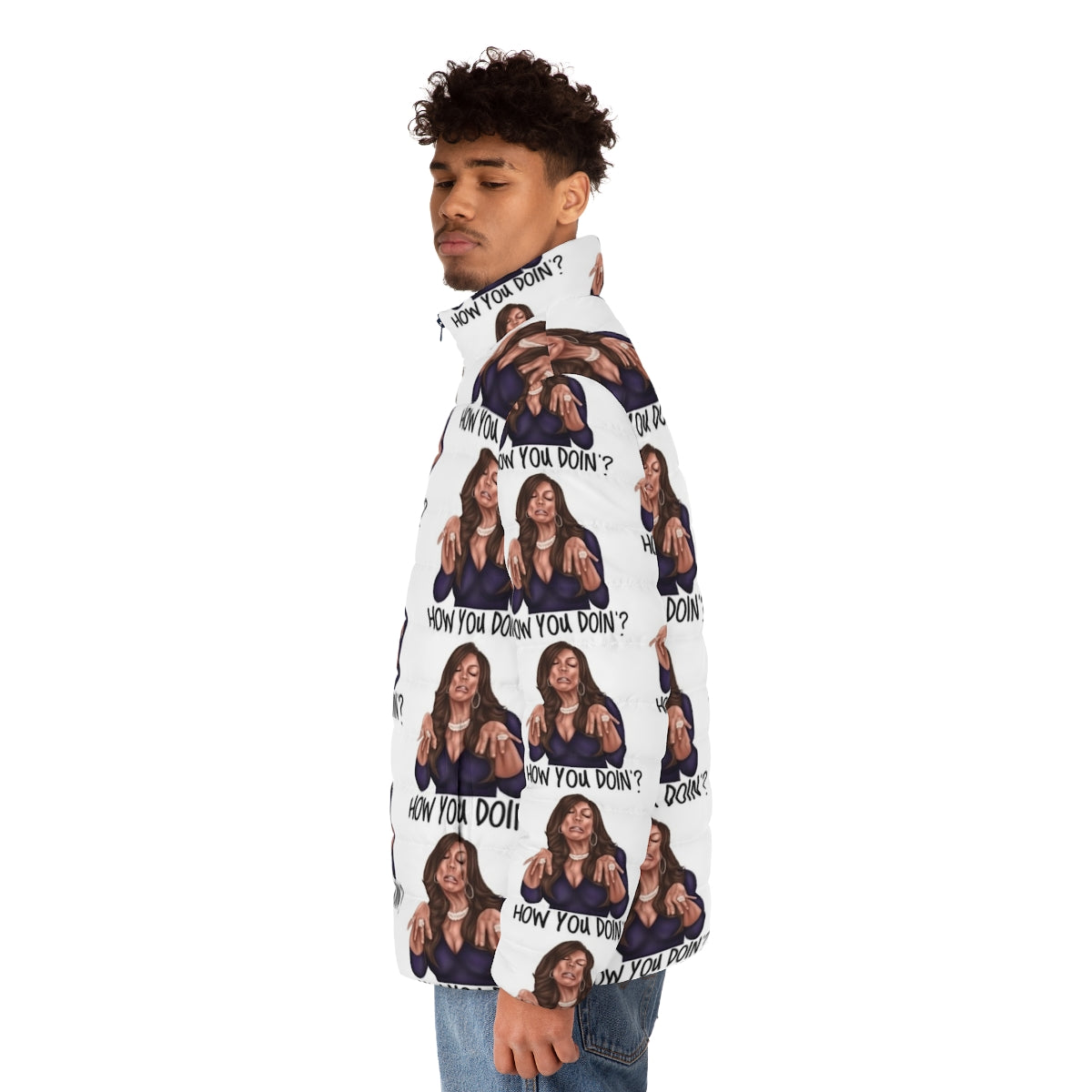 "How You Doin'?" Wendy Williams-Inspired Funny Puffer Jacket - men side left