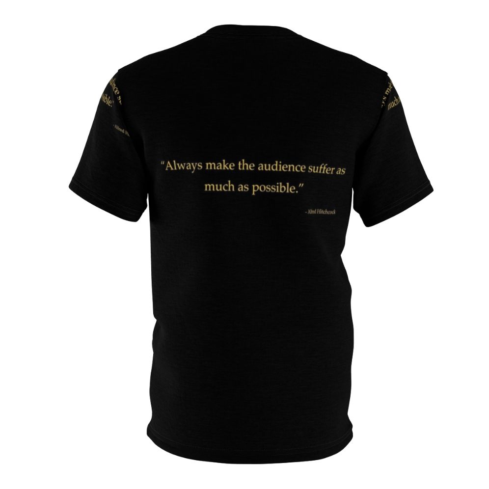 Alfred Hitchcock quote t-shirt featuring classic movie scenes and iconic director's sayings - Back