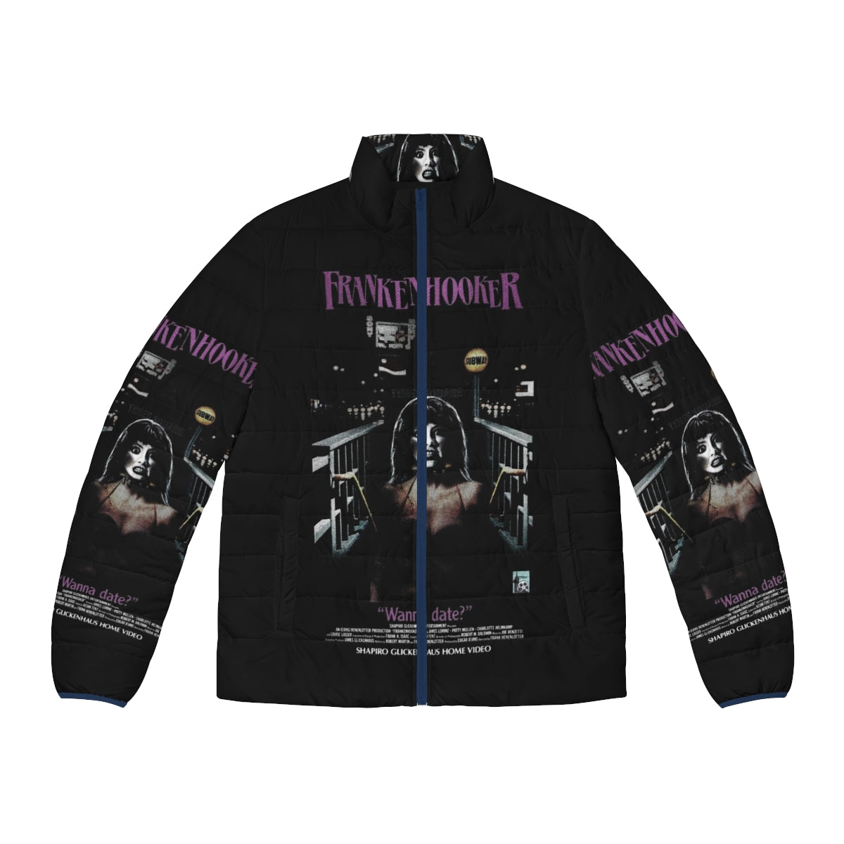 Frankenhooker Retro Puffer Jacket featuring iconic movie imagery and design