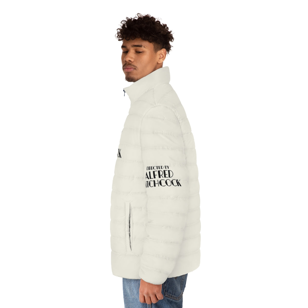 Puffer jacket with an Alfred Hitchcock-inspired design - men side left