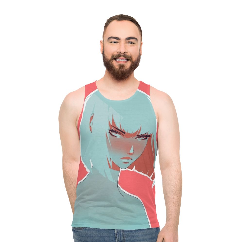 Colorful blood orange unisex tank top with modern flat design - men