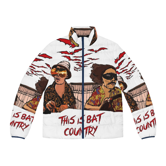 Bat Country Puffer Jacket featuring psychedelic design and Hunter S. Thompson inspired imagery