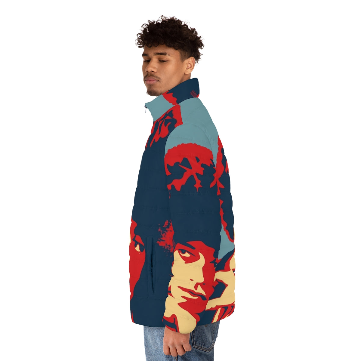 Angela Davis Puffer Jacket featuring Black Panther Party and Black Activism Imagery - men side left