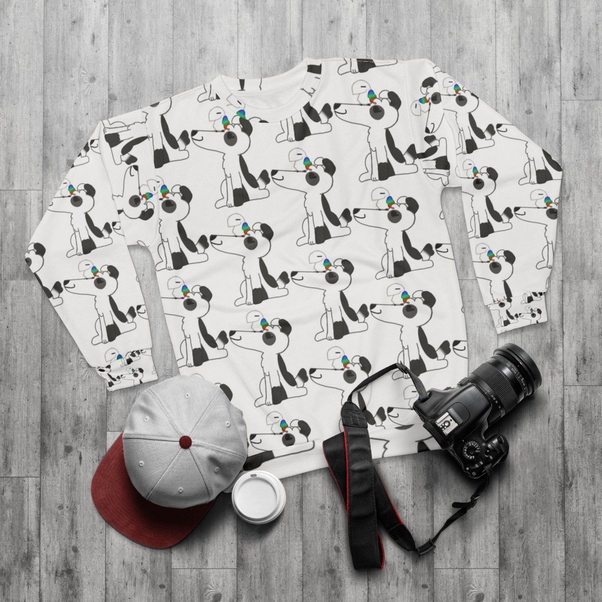 Dog and bird print sweatshirt - flat lay