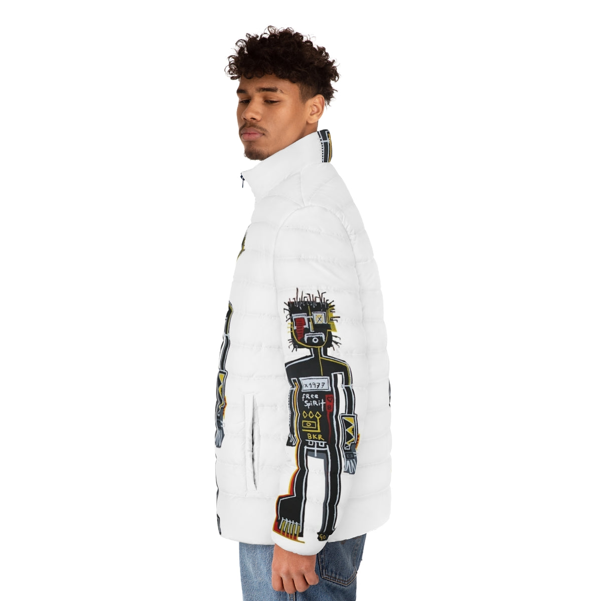 The Player Puffer Jacket, a puffer jacket inspired by abstract art and expressionism - men side left