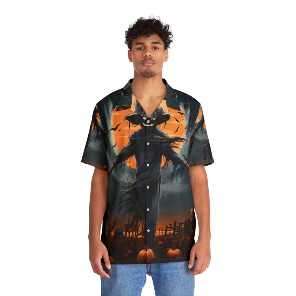 Under The Halloween Moon Scarecrow Hawaiian Shirt - People Front