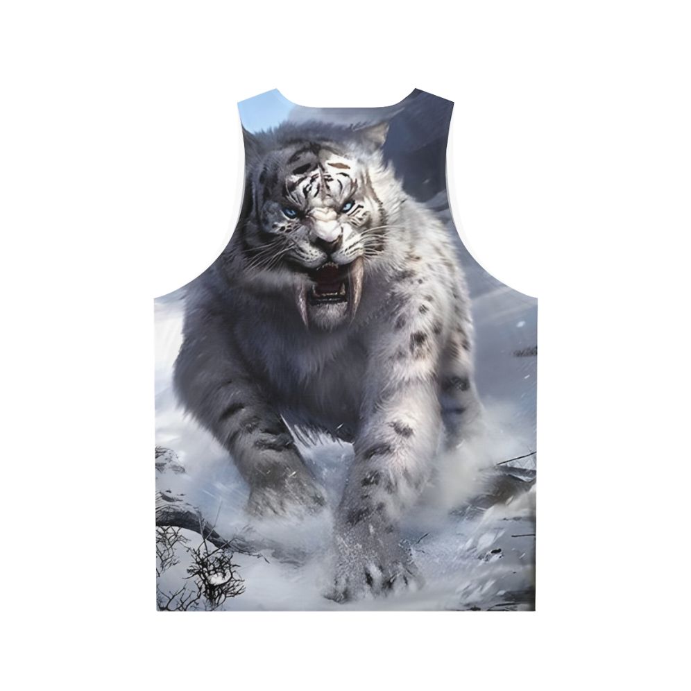 White sabertooth tiger legendary animal unisex tank top - Back