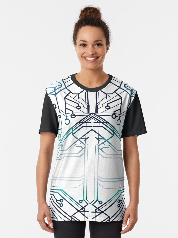 "Be More Chill Squip's Hoodie Pattern Graphic T-Shirt with circuits and electric designs" - Women