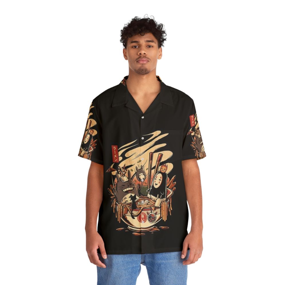 Ramen noodle pattern Hawaiian shirt with anime-inspired design - People Front