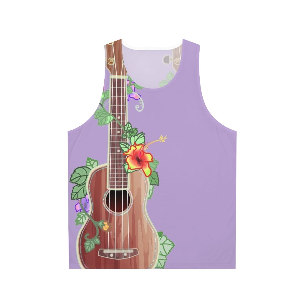 Koa ukulele inspired unisex tank top with floral design