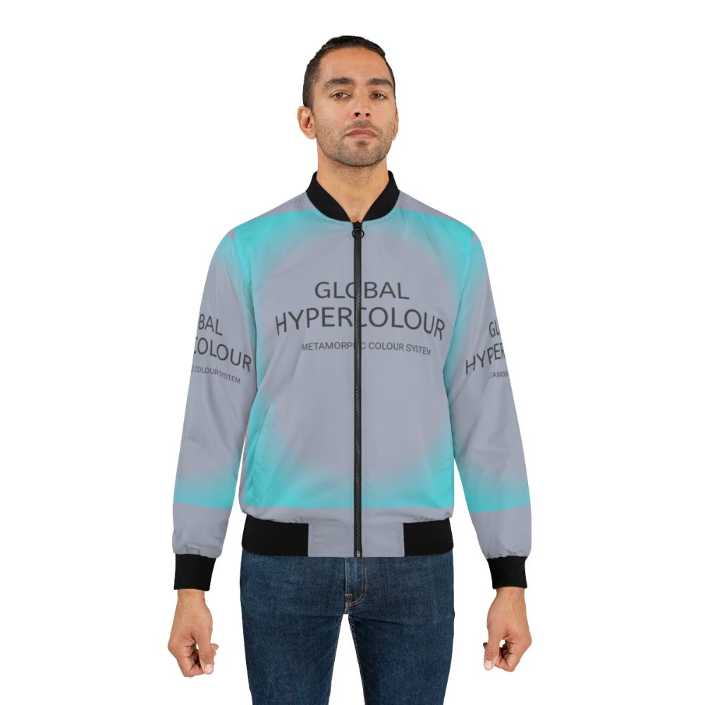 A colorful and vibrant bomber jacket with a global hypercolor design. - Lifestyle