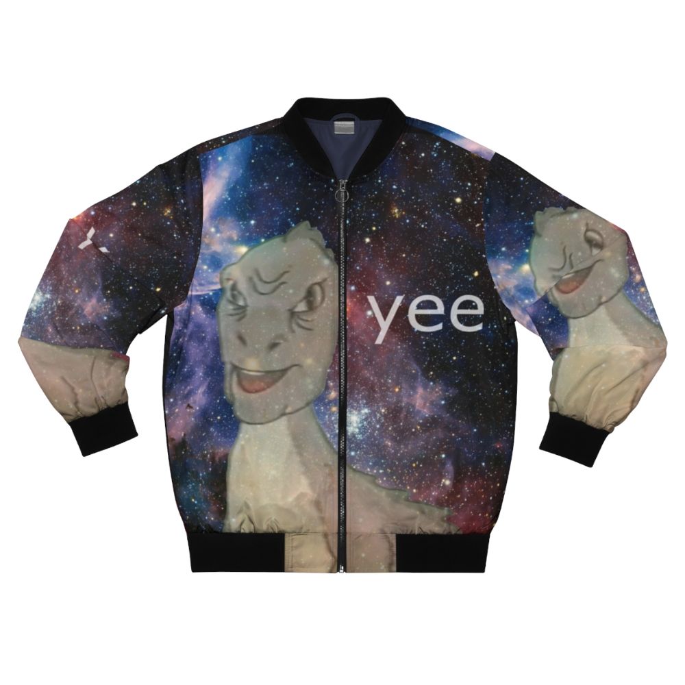 Cosmic Dinosaur Bomber Jacket with Vintage Prehistoric Meme Design