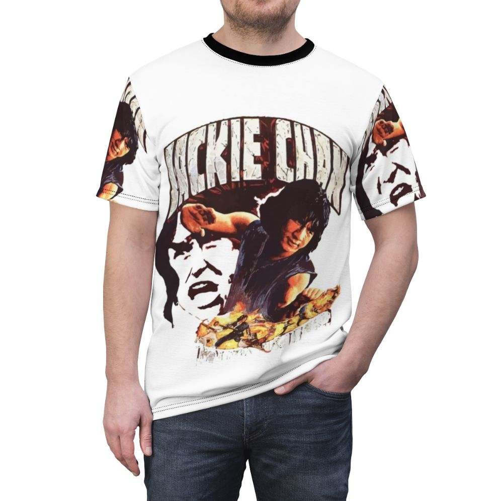 T-shirt depicting a young Jackie Chan in a kung fu fighting pose - men front