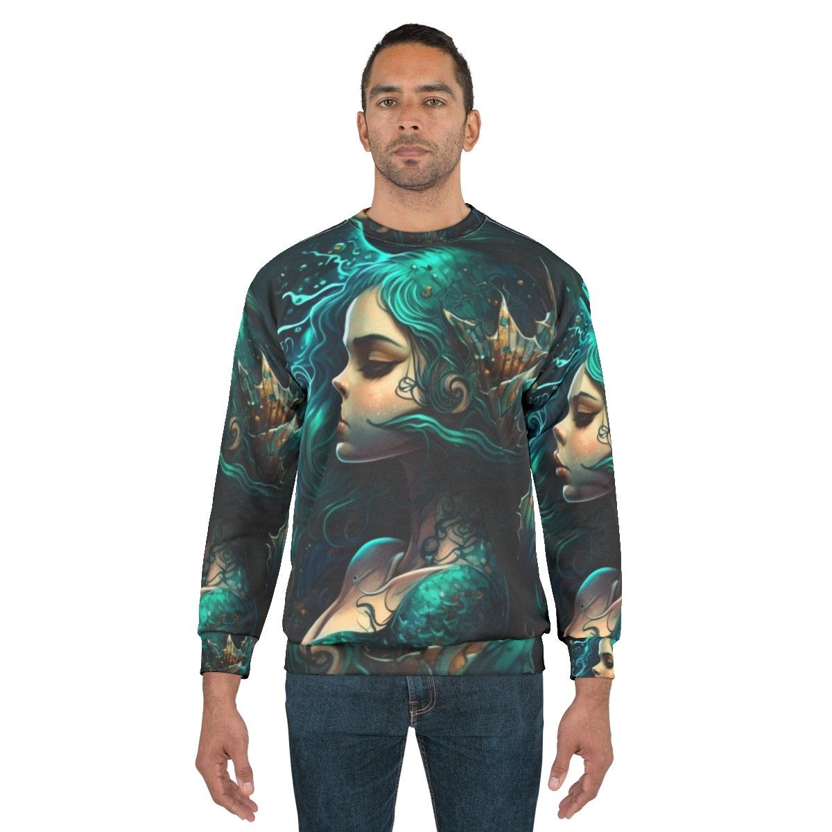 Mythical sea creatures sweatshirt featuring fantastical and whimsical beasts - men