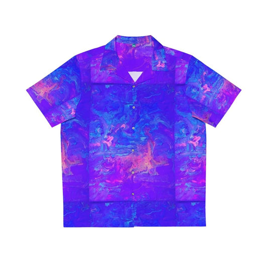 Psychedelic blacklight reactive Hawaiian shirt with fluid art design