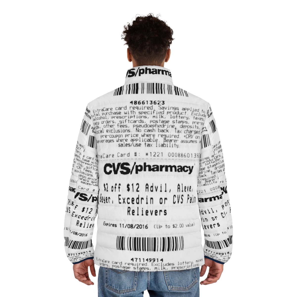 CVS Receipt Puffer Jacket with Patriotic Military Aviation Design - men back