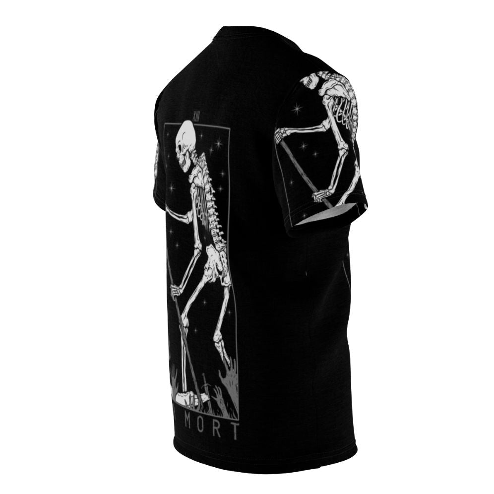 Mysterious occult t-shirt design featuring tarot cards, skull, and gothic imagery - men right