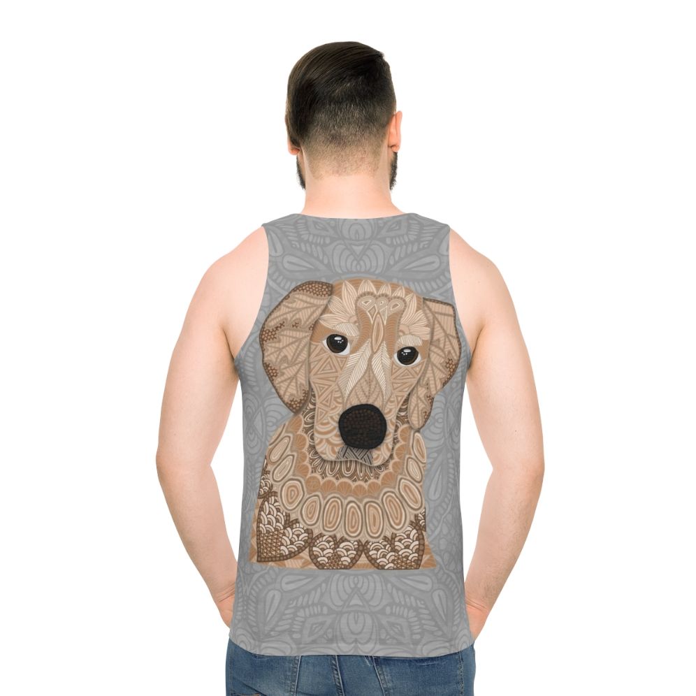 Golden Retriever dog wearing a tank top - men back