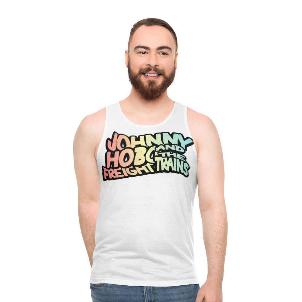 Folk punk unisex tank top with psychedelic and hippie inspired design - men