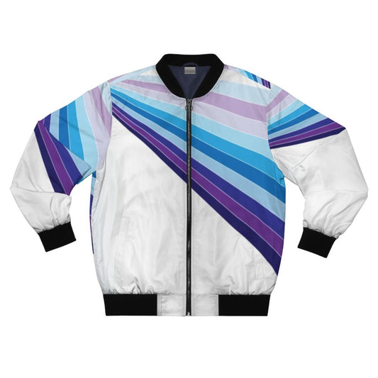 70s disco retro bomber jacket with colorful streaks of light pattern