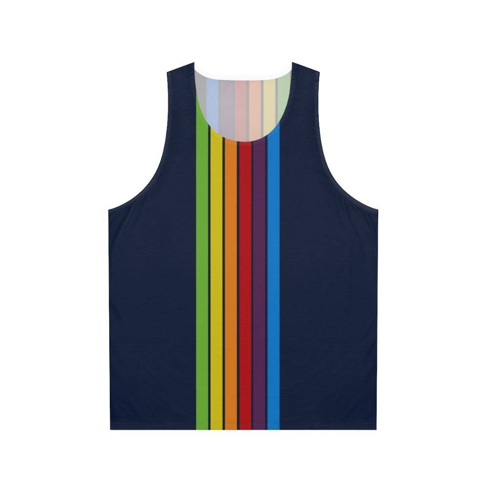 Unisex tank top in pacific blue with a minimalist retro design