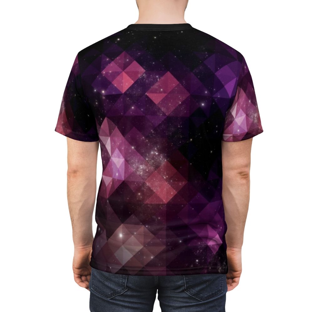 Geometric space-themed t-shirt with triangles, stars, and cosmic design - men back