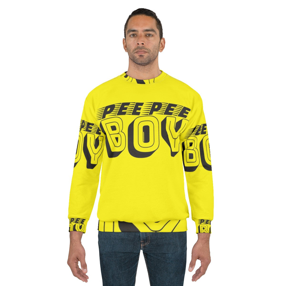 Pee Pee Boy graphic sweatshirt with slang, absurdist, and typographic humor design - men