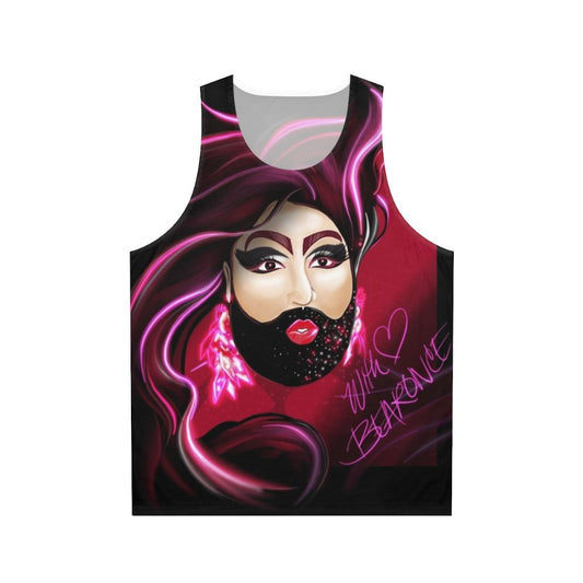 Bearonce unisex tank top featuring bearded lady, drag queen, and gay bear fan art