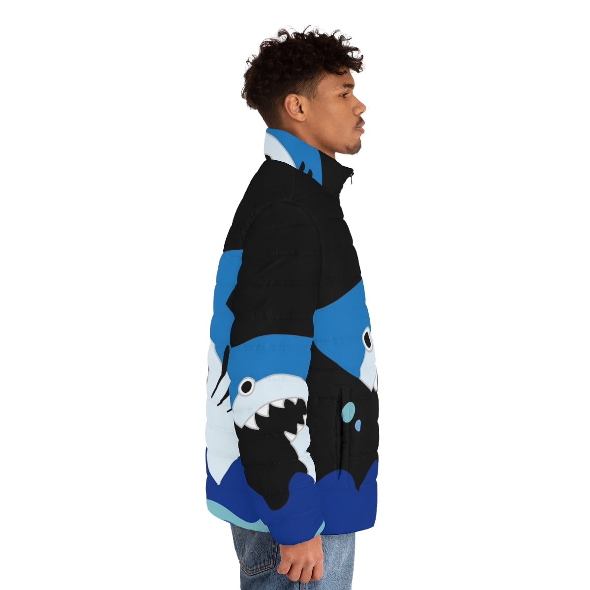 Luffy Shark Puffer Jacket with Anime-Inspired Shark Design - men side right