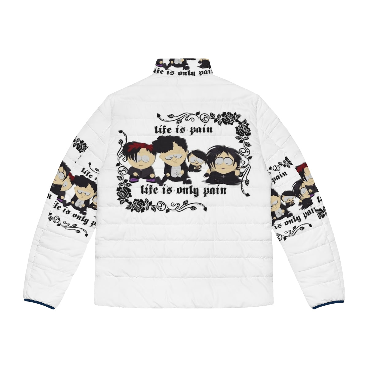 South Park Goth Kids Life Is Pain Puffer Jacket - Back