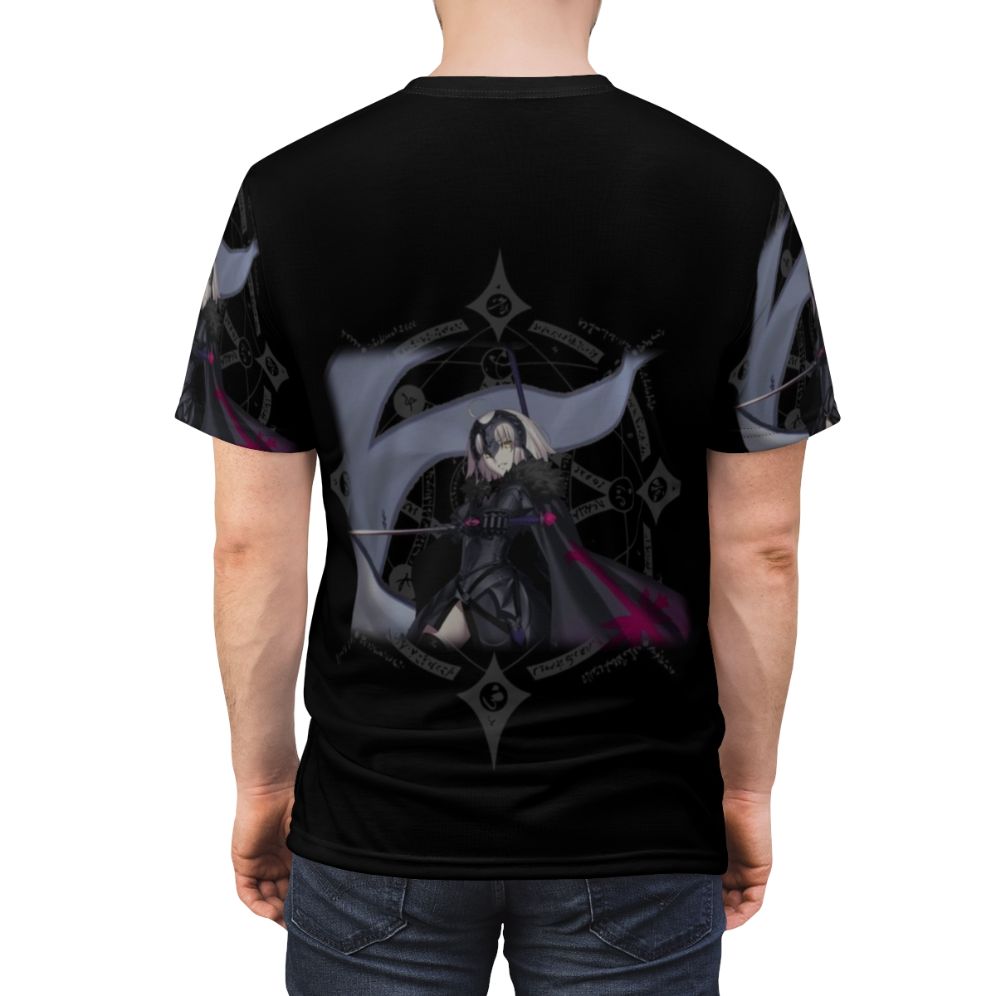 Fate-inspired anime t-shirt design featuring Jeanne d'Arc Alter character - men back