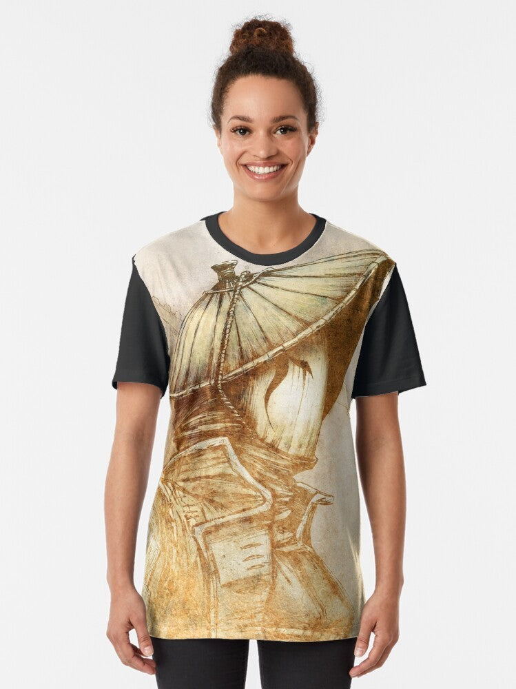 Nobushi warrior graphic t-shirt with a textured and weathered design - Women