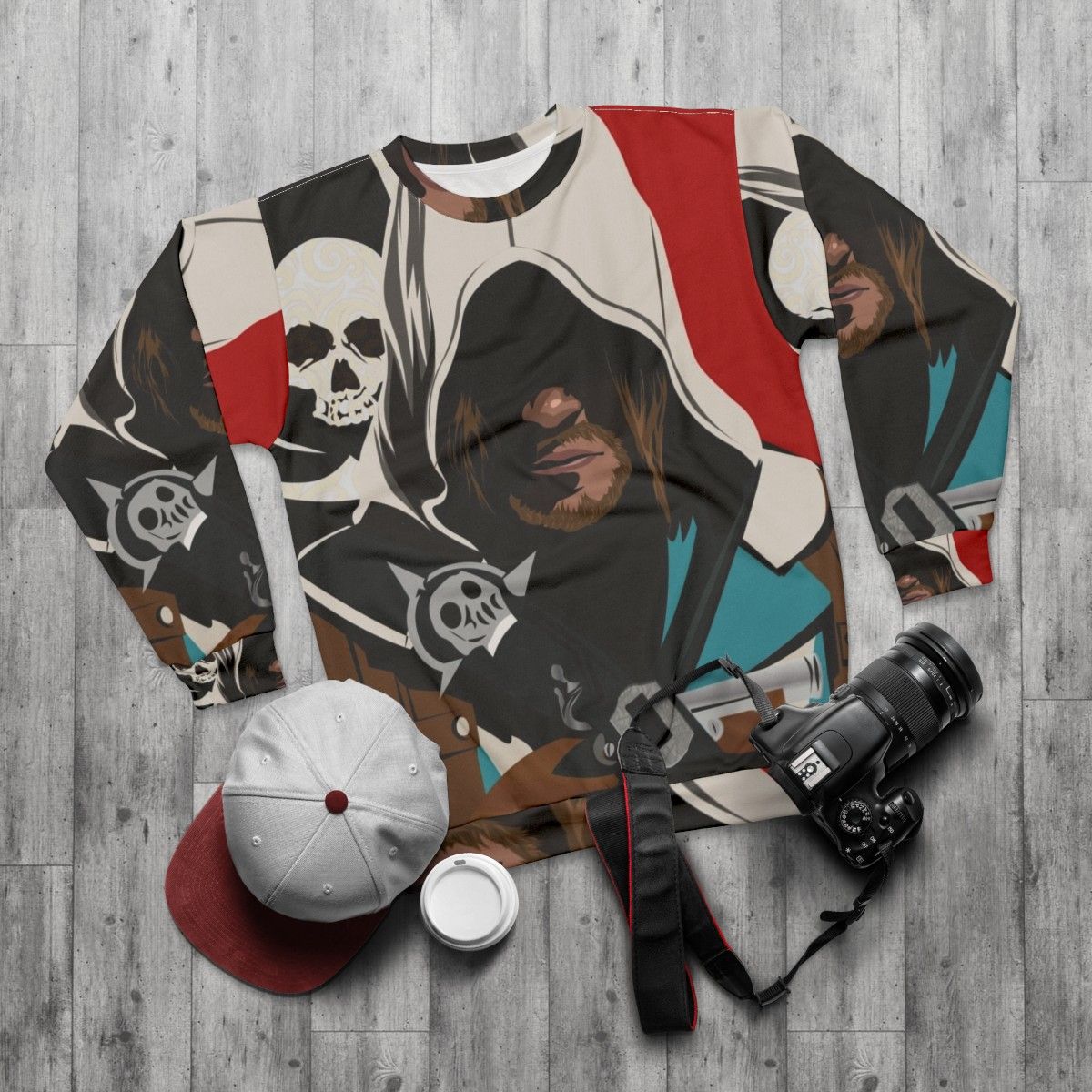 Assassins Creed Black Flag Edward Kenway Pirate Sweatshirt - flat lay