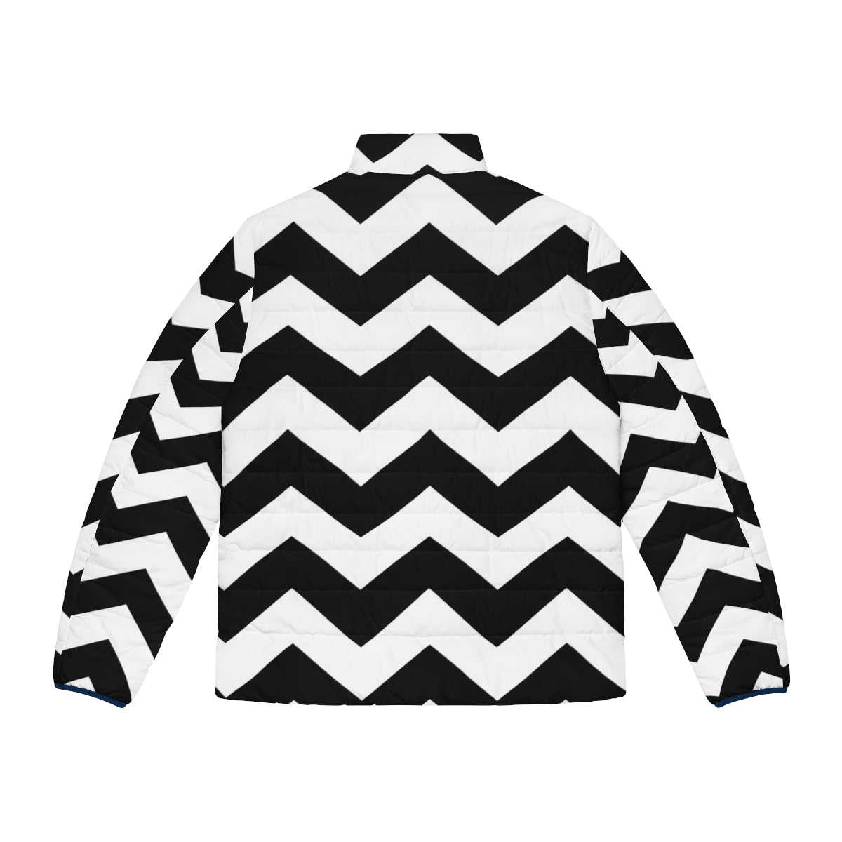 Black and white zig zag puffer jacket with a modern, geometric pattern - Back