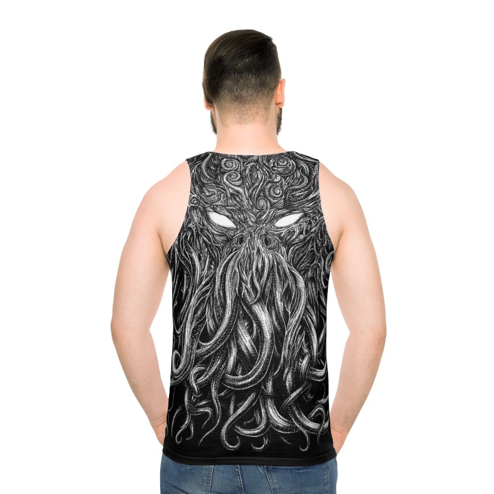 Lovecraft-inspired unisex tank top with gothic, supernatural design - men back