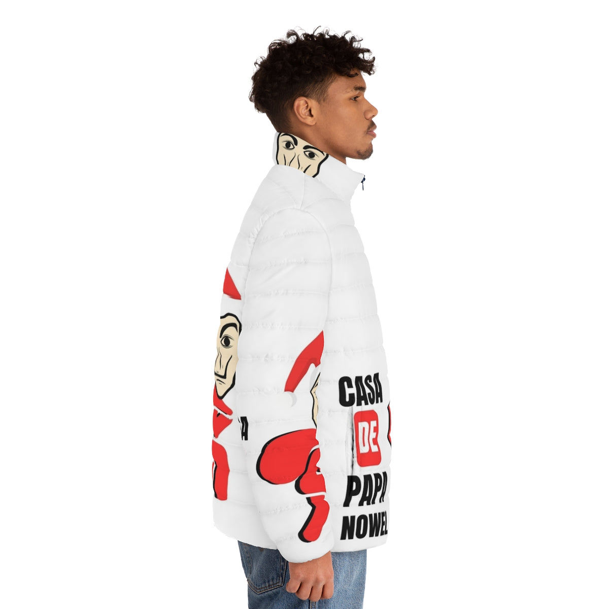 Casa de Papel Money Heist Puffer Jacket with iconic character designs - men side right