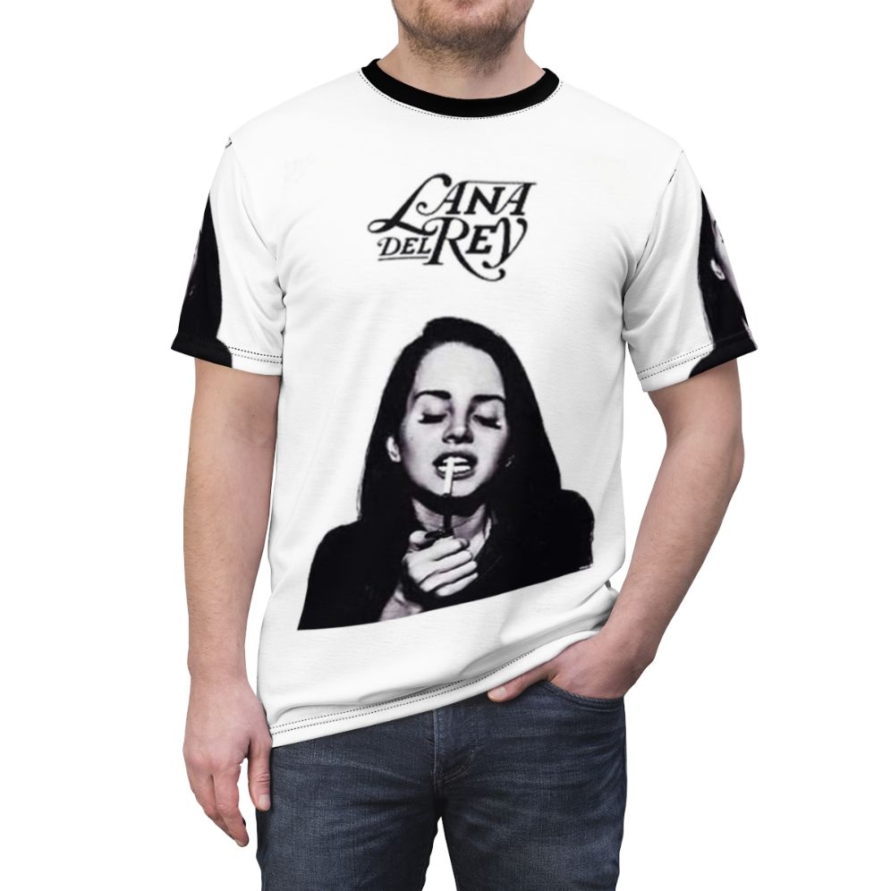 Retro-style graphic t-shirt featuring Lana Del Rey and The White Stripes inspired designs - men front