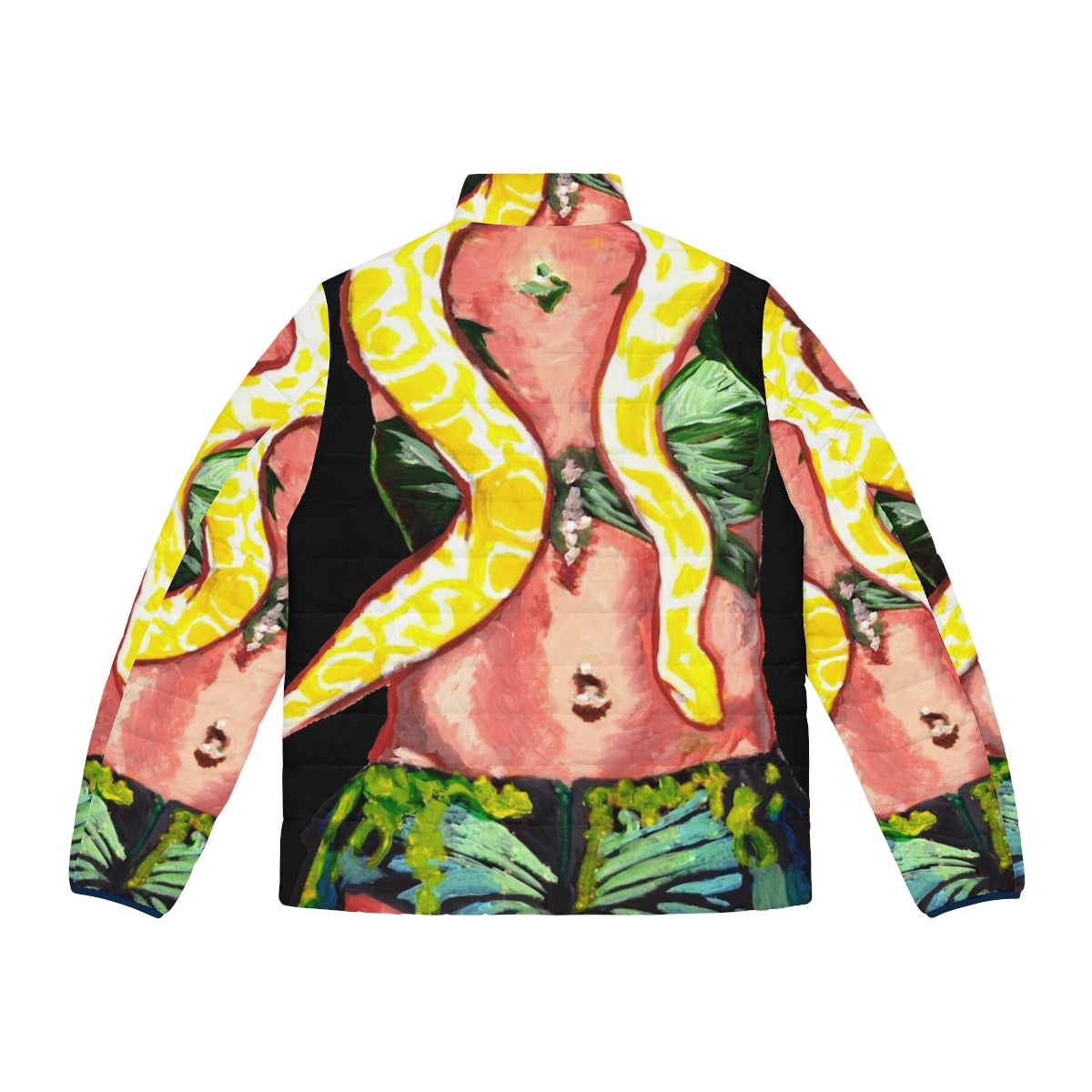 Retro 90s style snake puffer jacket in vibrant pop art design - Back