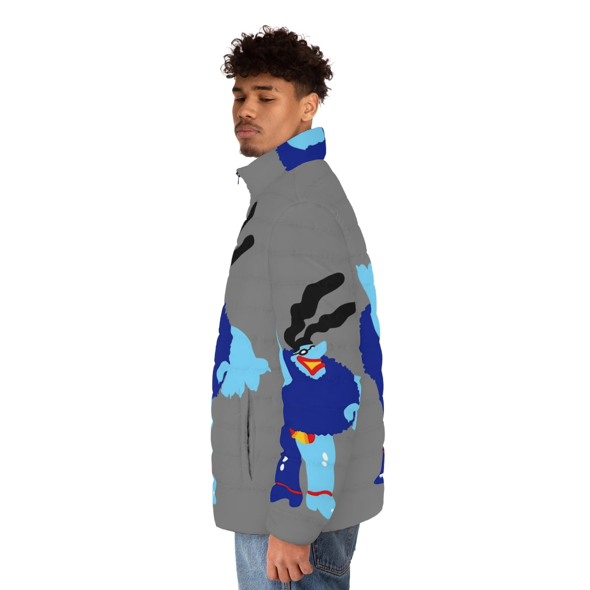 Minimal Blue Meanie Retro Puffer Jacket with 60s inspired design - men side left