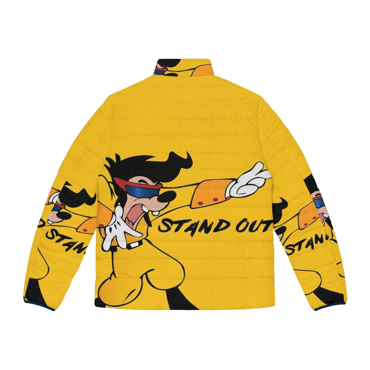 Vibrant and eye-catching "Stand Out" puffer jacket inspired by 90s cartoons and movies - Back