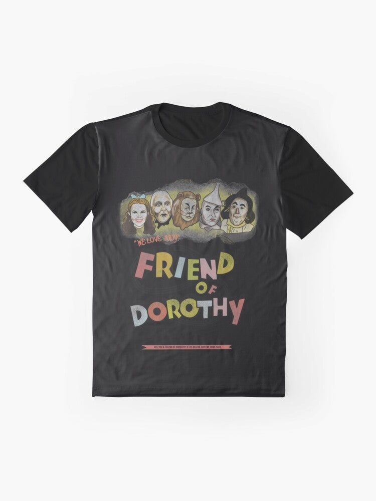 "Friend of Dorothy" graphic t-shirt featuring Wizard of Oz inspired imagery and LGBTQ+ themes - Flat lay