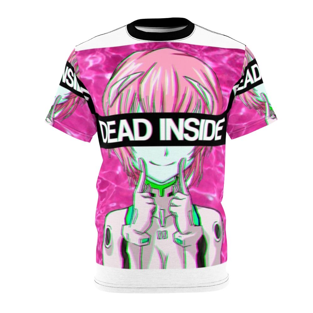 Rei Ayanami inspired t-shirt featuring a vaporwave aesthetic and "Dead Inside" design