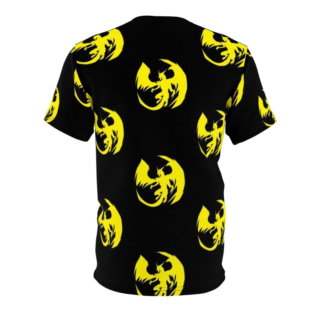 Silhouette of a majestic yellow dragon, a mythical and legendary creature, printed on a high-quality t-shirt. - Back