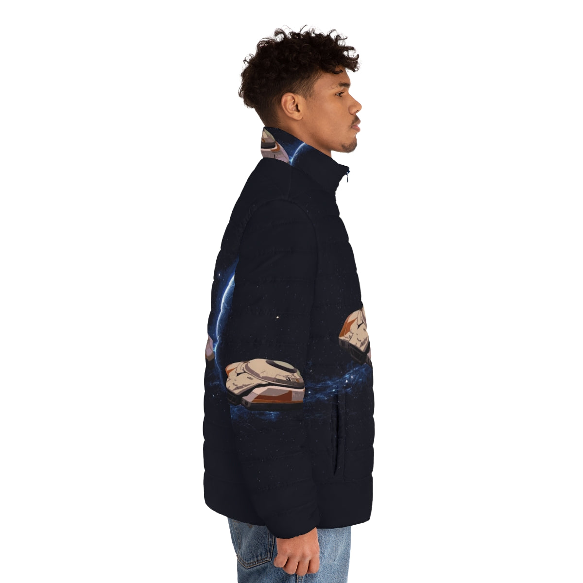 Lost in Space-inspired Jupiter 2 Puffer Jacket with space travel and sci-fi design - men side right